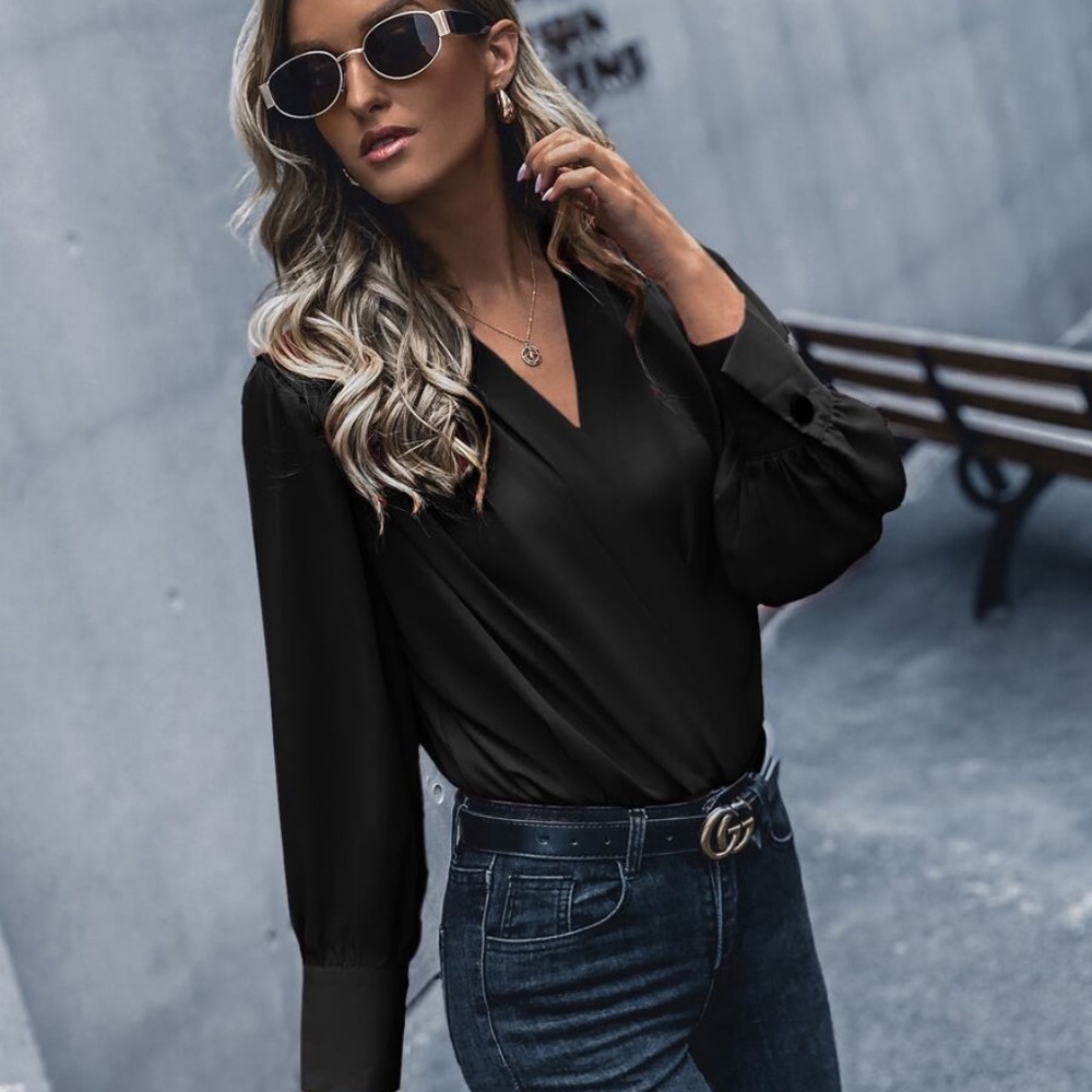 black classic v neck surplice bodysuit work - Picture 11 of 13